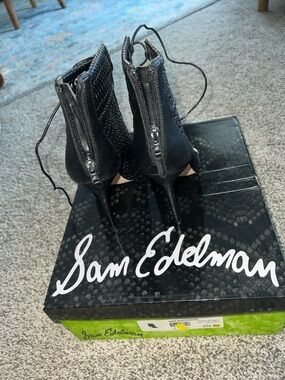 Sam Edelman Black Beaded Lace-Up Stiletto Ankle Booties